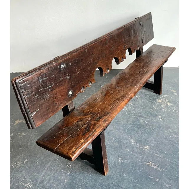 Vintage 18th Century Carved Plank Bench — additional photo 3