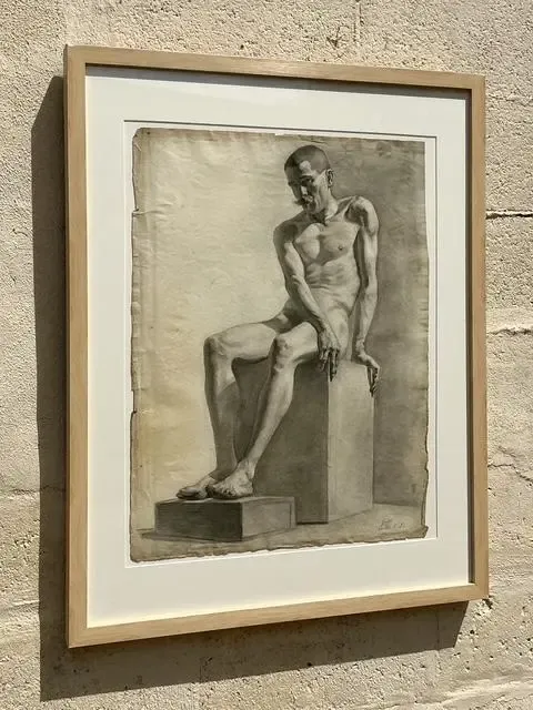 Vintage 1930s Original Pencil Sketch of Man - Paper, 26.75W x 33.75H — additional photo 4