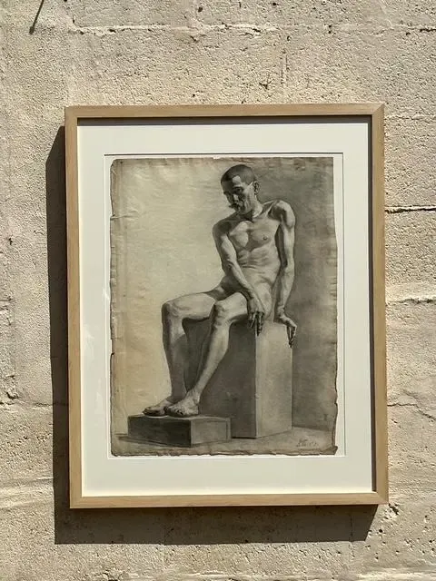 Vintage 1930s Original Pencil Sketch of Man - Paper, 26.75W x 33.75H — additional photo 5