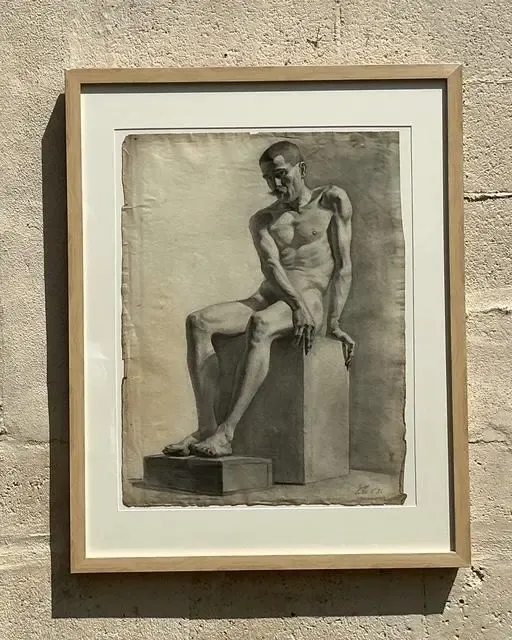Vintage 1930s Original Pencil Sketch of Man - Paper, 26.75W x 33.75H — additional photo 6