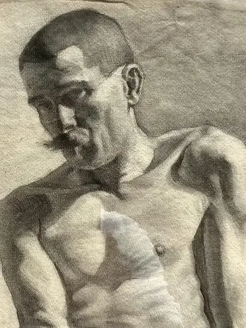 Vintage 1930s Original Pencil Sketch of Man - Paper, 26.75W x 33.75H — additional photo 8