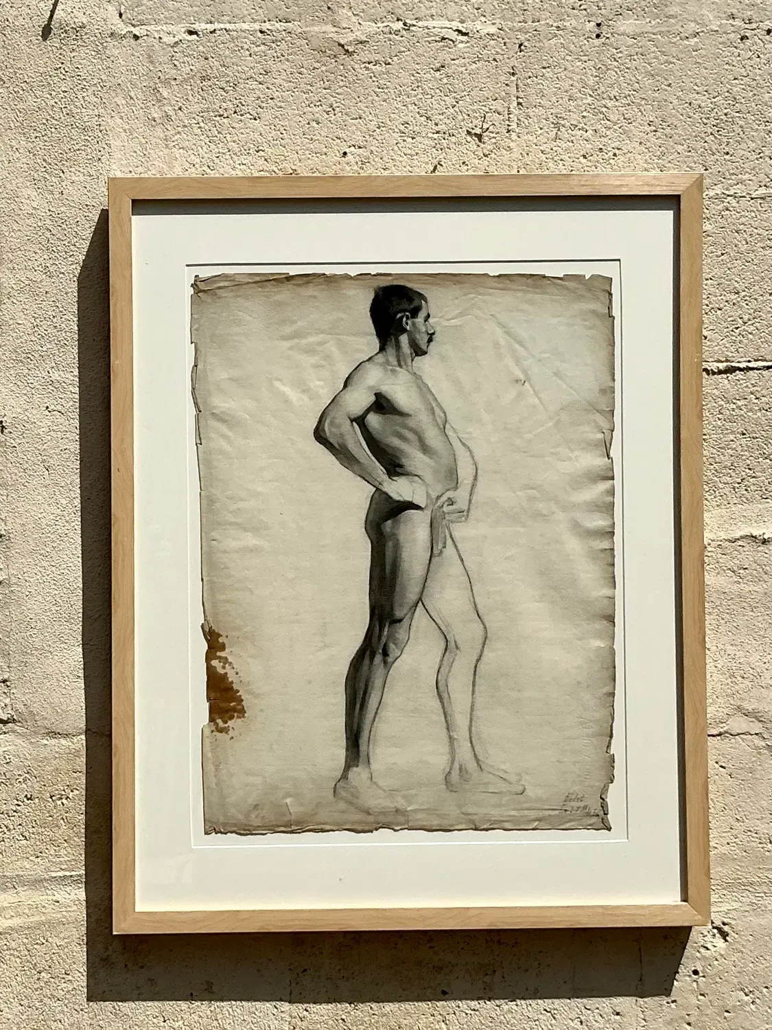Vintage 1930s Original Pencil Sketch of Man - Paper, 26.75W x 33.75H — additional photo 1
