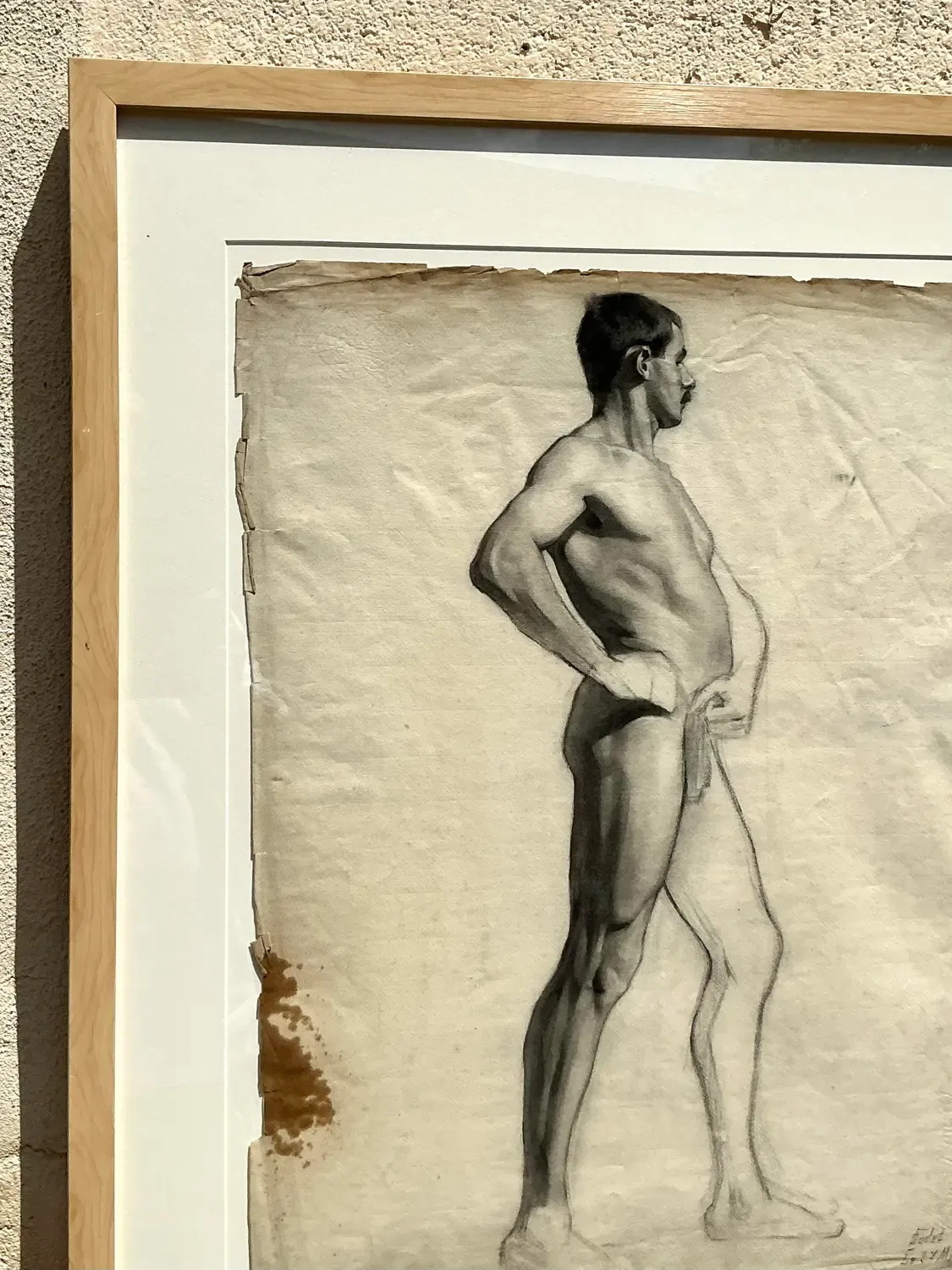 Vintage 1930s Original Pencil Sketch of Man - Paper, 26.75W x 33.75H — additional photo 2