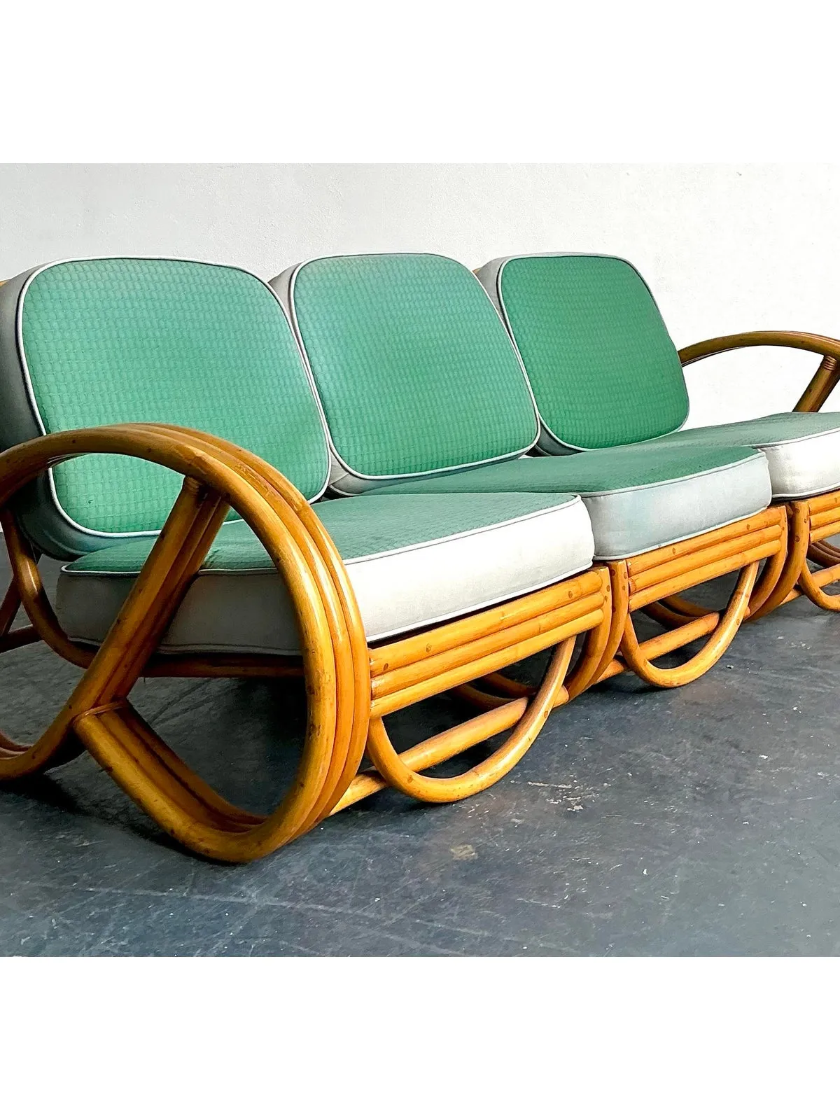 Vintage 1950s Beverly Hills Rattan Sofa - Close-up view