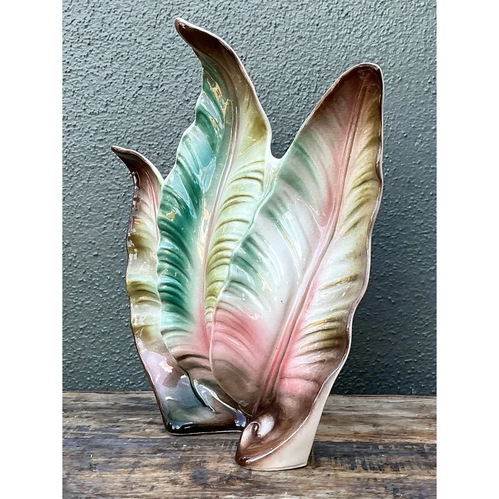 Vintage 1950s Glazed Ceramic Leaf Light