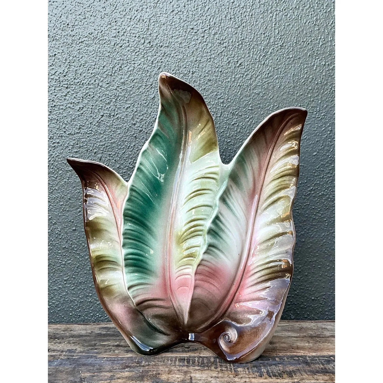 Vintage 1950s Glazed Ceramic Leaf Light — additional photo 3