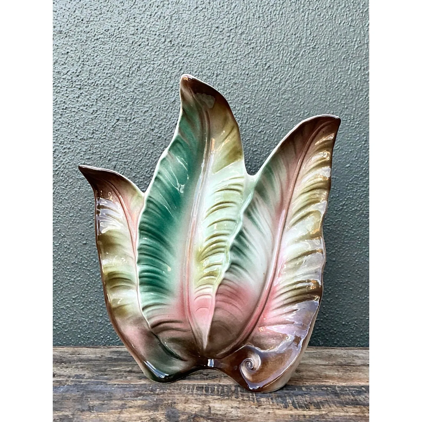 Vintage 1950s Glazed Ceramic Leaf Light — additional photo 4