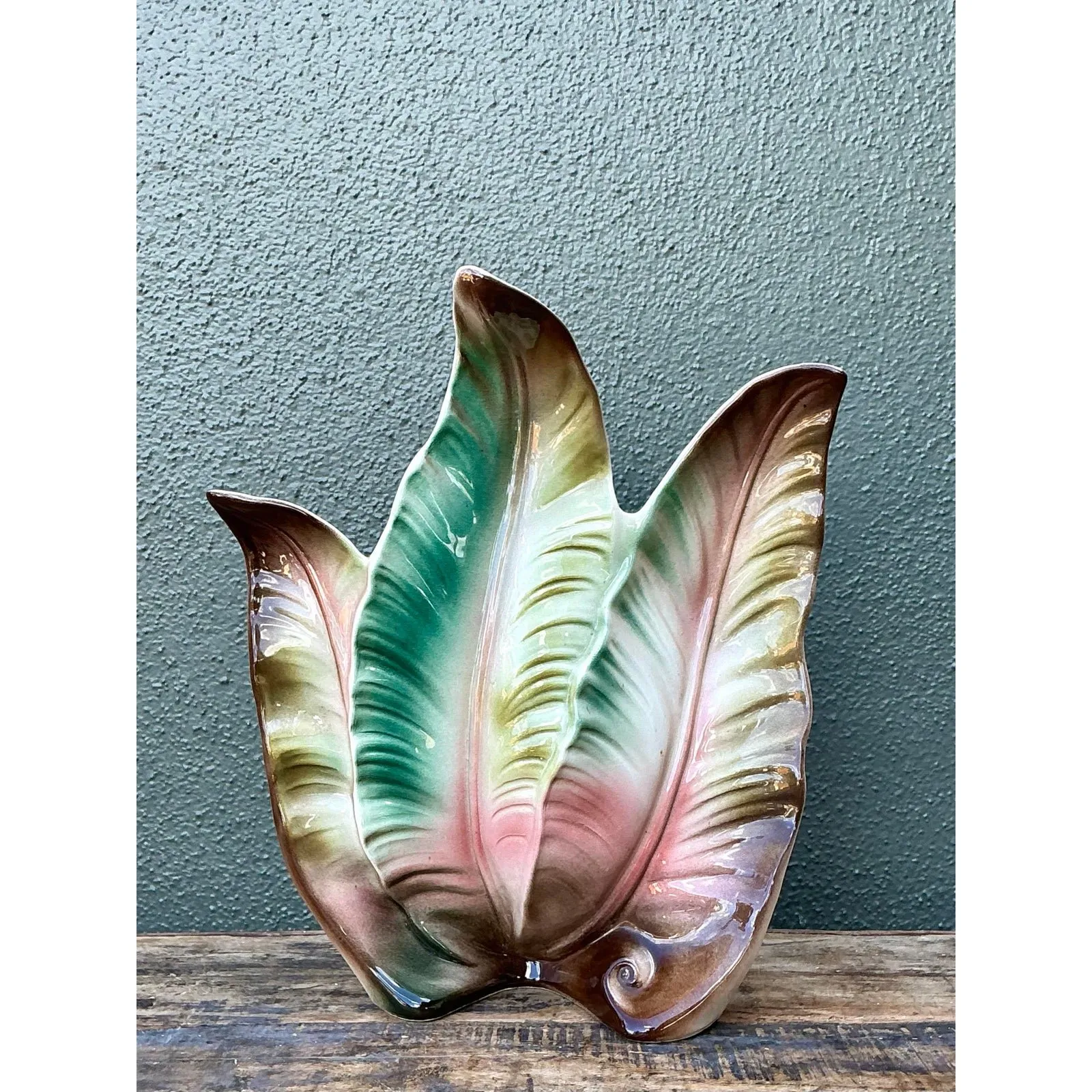 Vintage 1950s Glazed Ceramic Leaf Light — additional photo 5