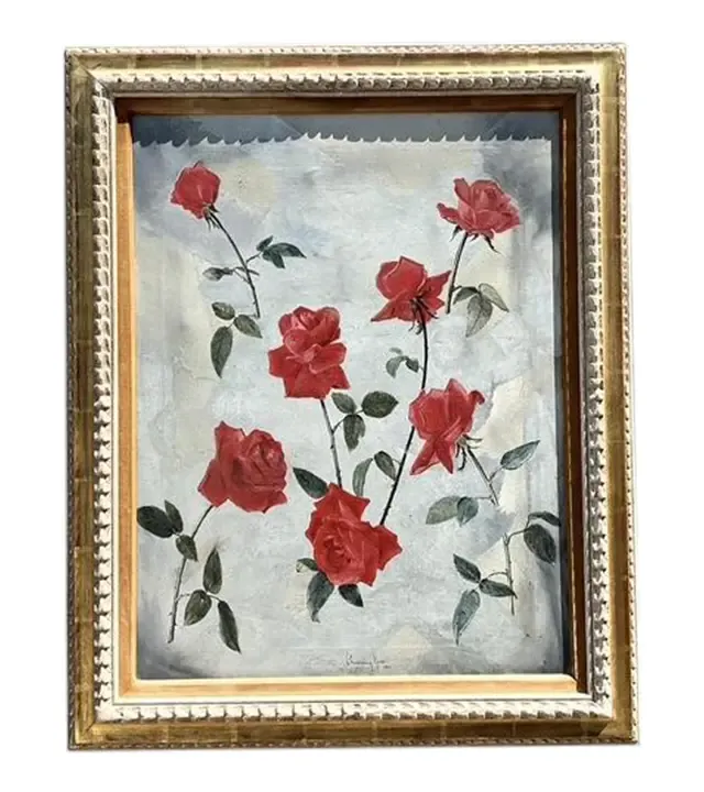 Vintage 1966 Original Floating Roses Oil on Painting