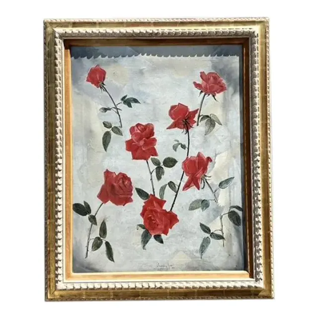 Vintage 1966 Original Floating Roses Oil on Painting — additional photo 1