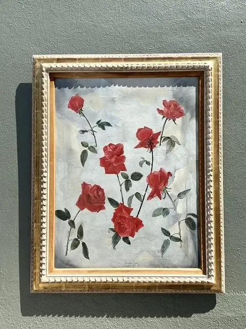 Vintage 1966 Original Floating Roses Oil on Painting — additional photo 2