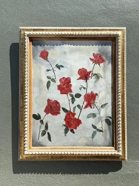 Vintage 1966 Original Floating Roses Oil on Painting — additional photo 3
