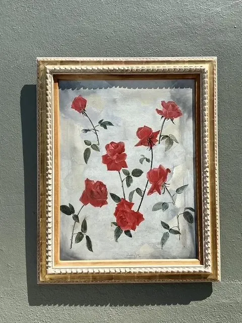 Vintage 1966 Original Floating Roses Oil on Painting — additional photo 8