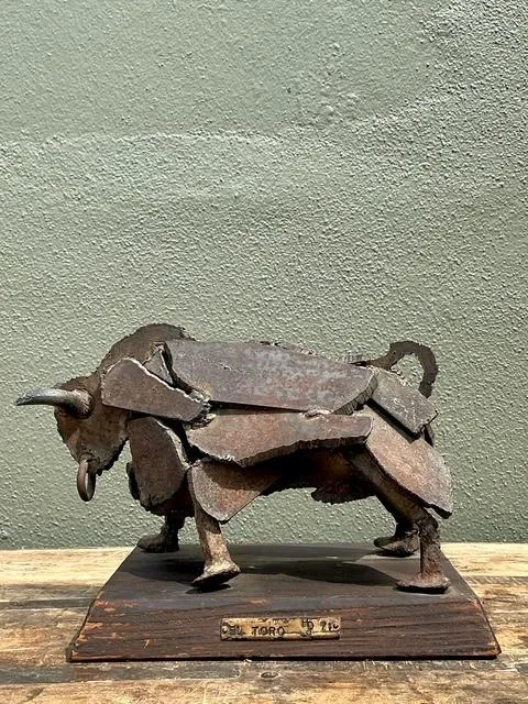 Vintage 1971 Brutalist Torch Cut Steel Bull