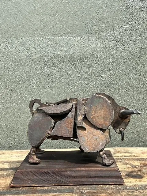 Vintage 1971 Brutalist Torch Cut Steel Bull — additional photo 3