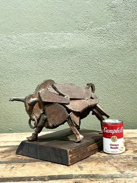 Vintage 1971 Brutalist Torch Cut Steel Bull — additional photo 6