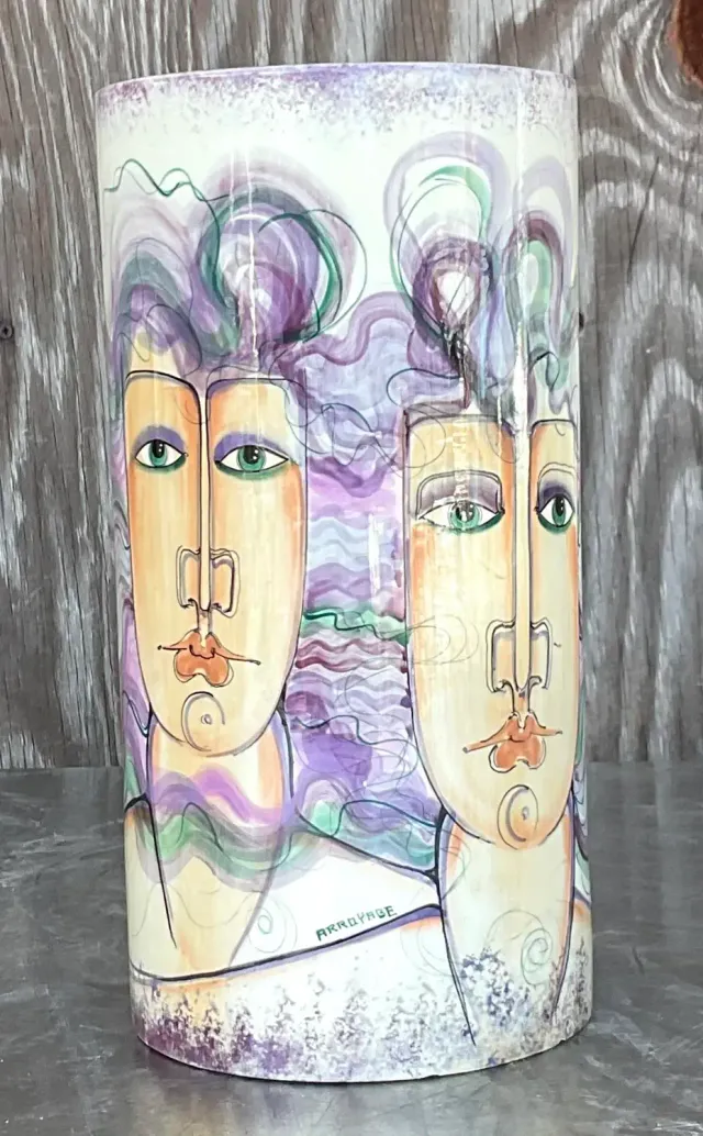 Vintage 1980s Hand Painted Ceramic Vase — additional photo 3