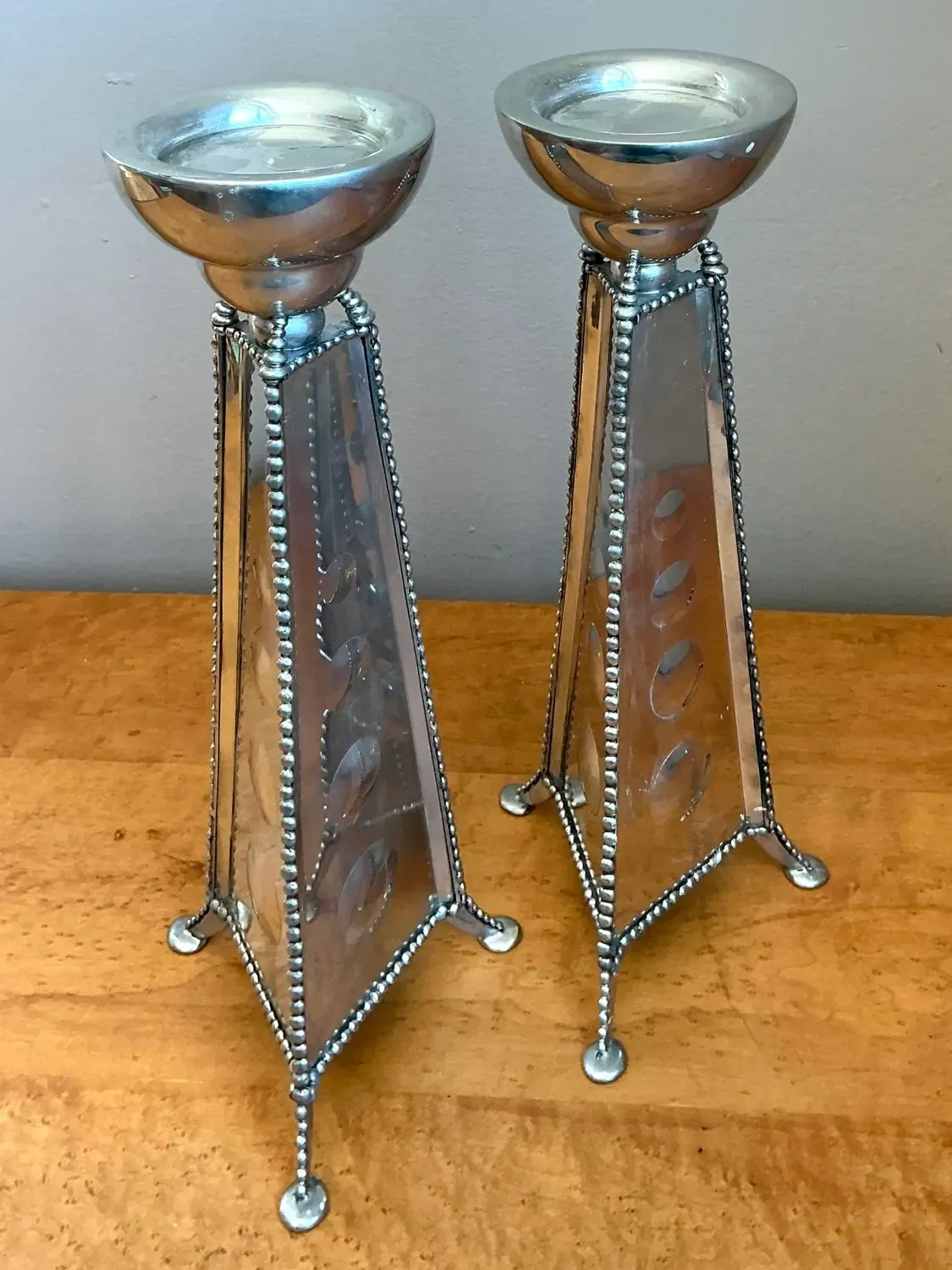 Vintage 1994 Signed Mirrored Candlestick Holders - A Pair — additional photo 8