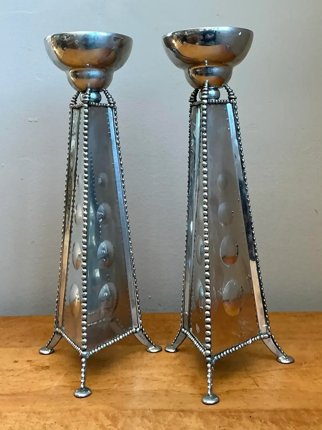 Vintage 1994 Signed Mirrored Candlestick Holders - A Pair — additional photo 2