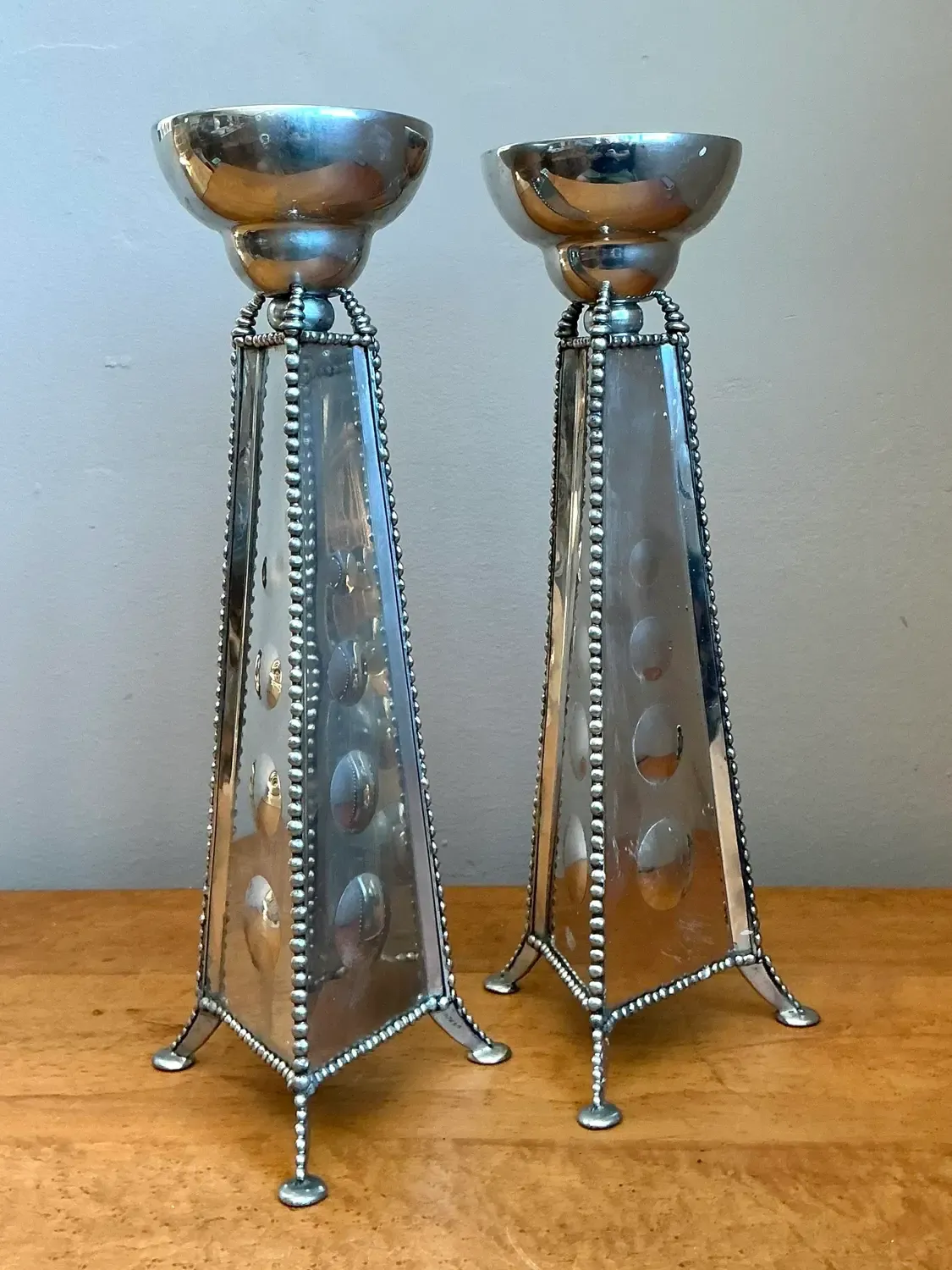 Vintage 1994 Signed Mirrored Candlestick Holders - A Pair — additional photo 4