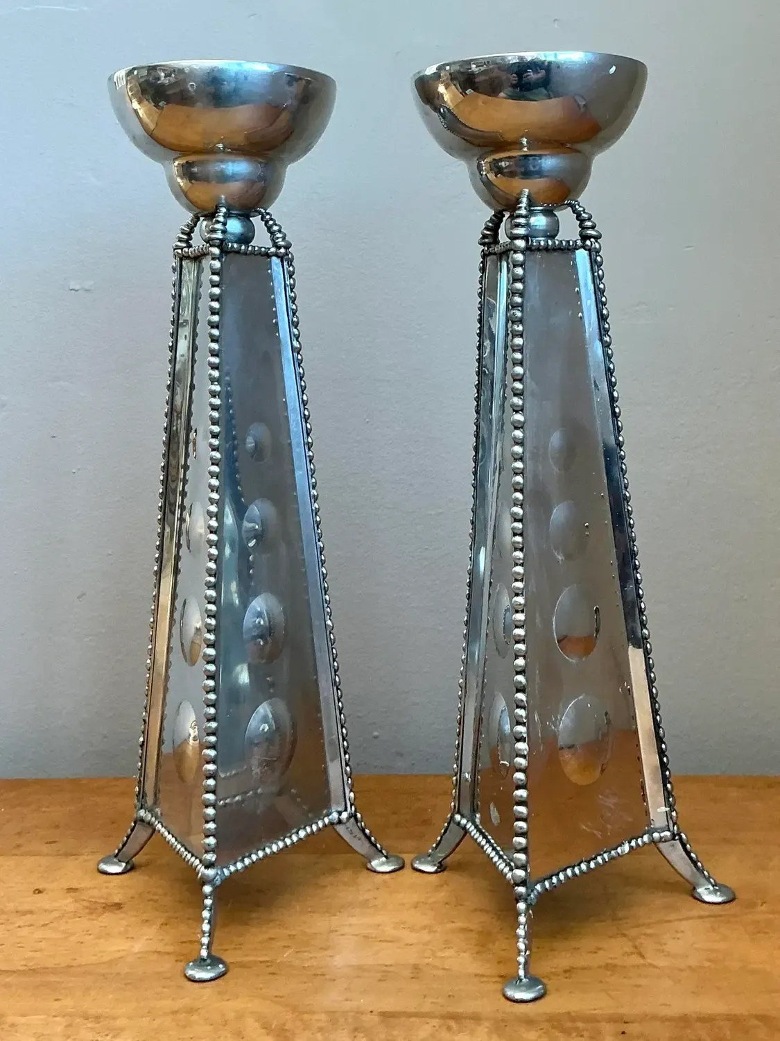 Vintage 1994 Signed Mirrored Candlestick Holders - A Pair — additional photo 3