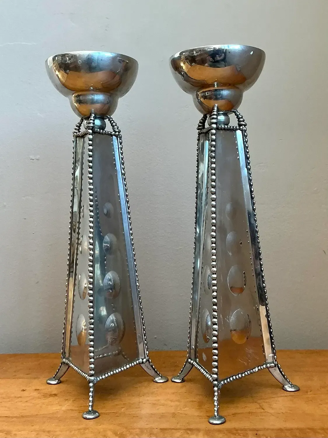Vintage 1994 Signed Mirrored Candlestick Holders - A Pair — additional photo 5