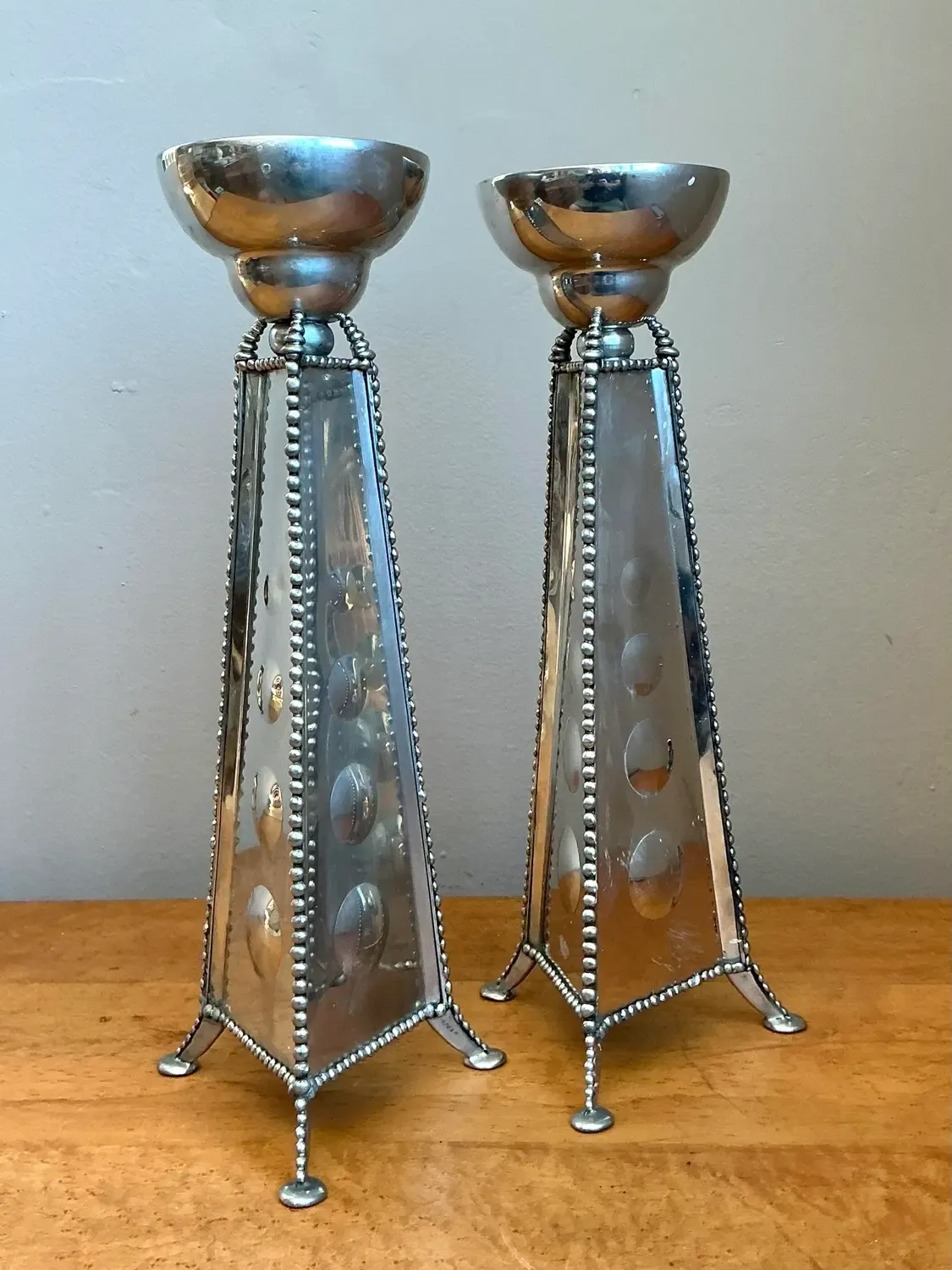 Vintage 1994 Signed Mirrored Candlestick Holders - A Pair — additional photo 6