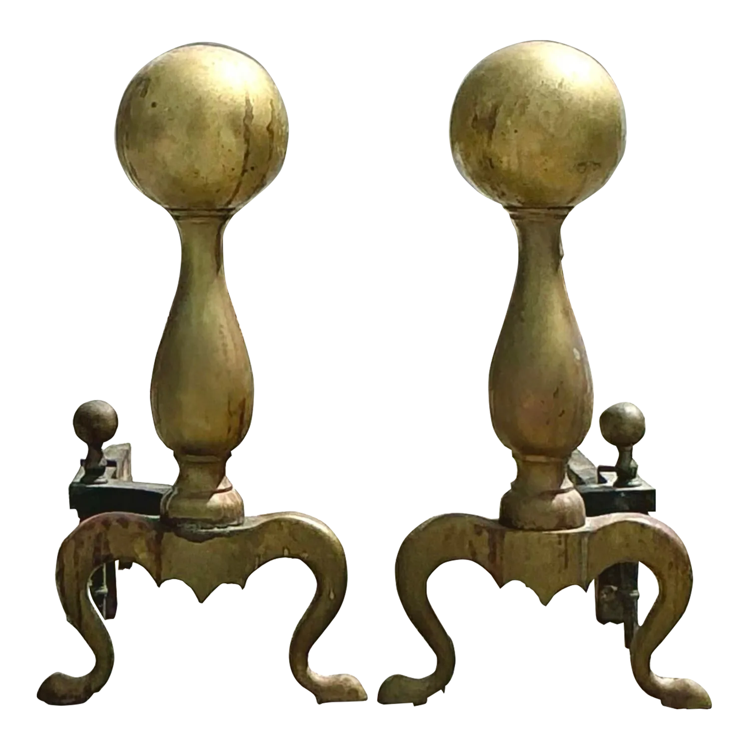 Vintage 19th Century Brass Cannonball Andirons - Set of 2 — additional photo 2