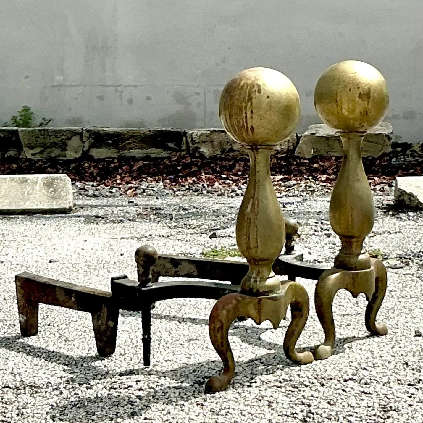 Vintage 19th Century Brass Cannonball Andirons - Set of 2 — additional photo 3