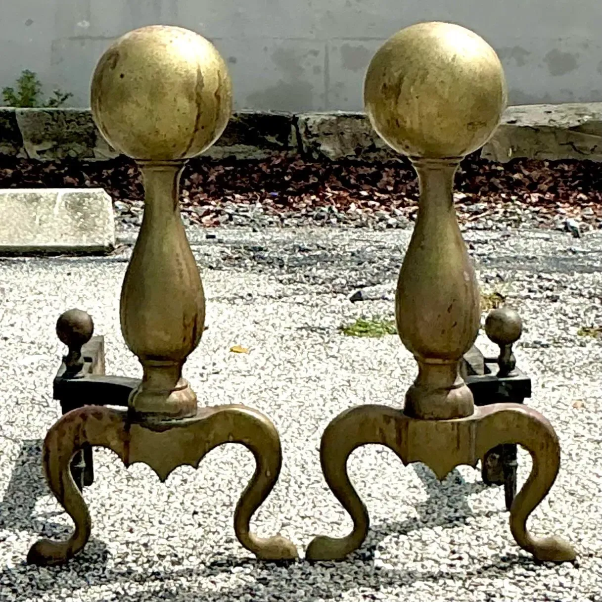 Vintage 19th Century Brass Cannonball Andirons - Set of 2 — additional photo 5