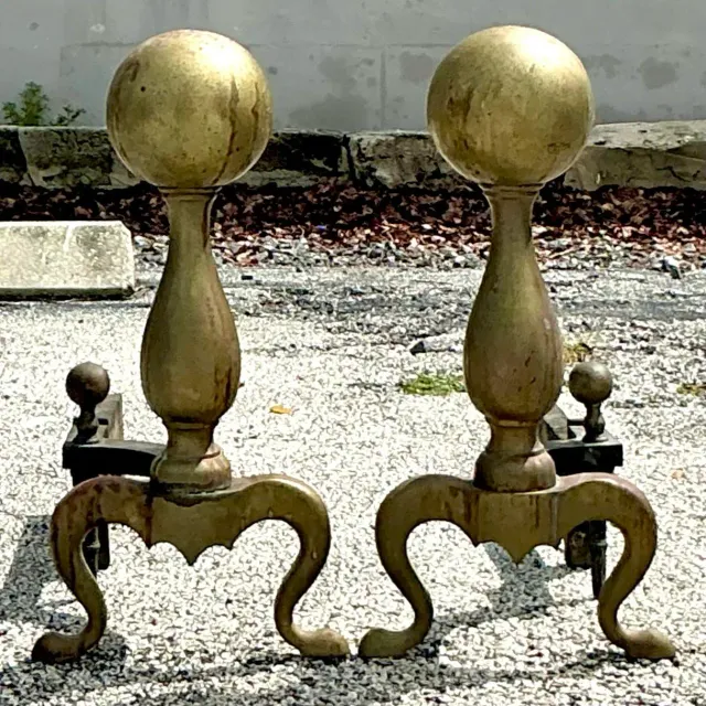 Vintage 19th Century Brass Cannonball Andirons - Set of 2 — additional photo 5