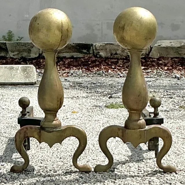 Vintage 19th Century Brass Cannonball Andirons - Set of 2 — additional photo 7
