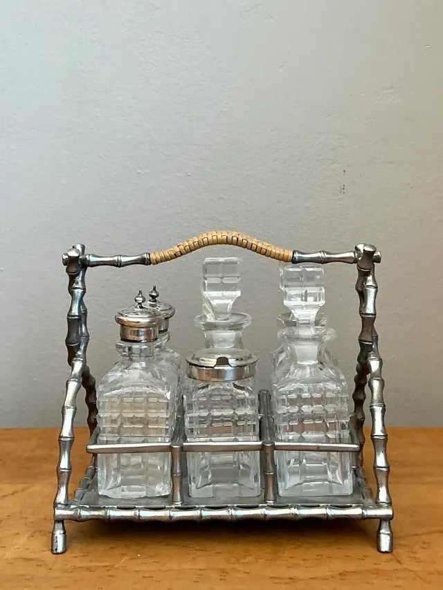 Vintage 19th Century Sheffield Bamboo Plate Cruet Set of 7 — additional photo 6