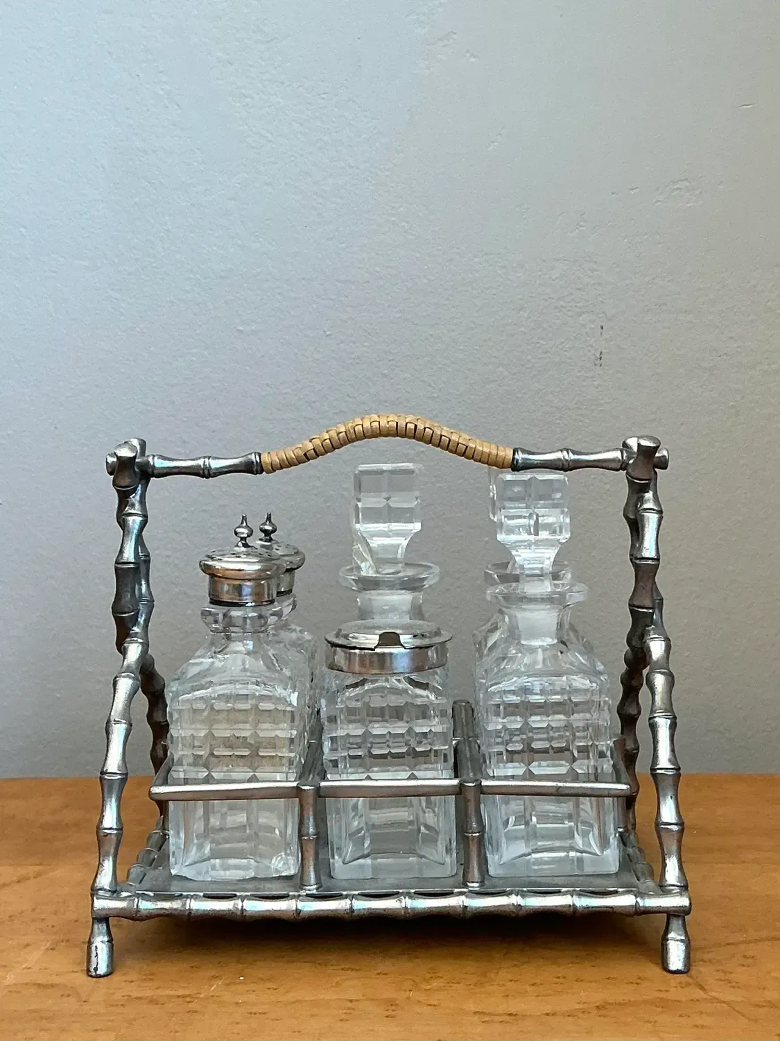 Vintage 19th Century Sheffield Bamboo Plate Cruet Set of 7 — additional photo 3