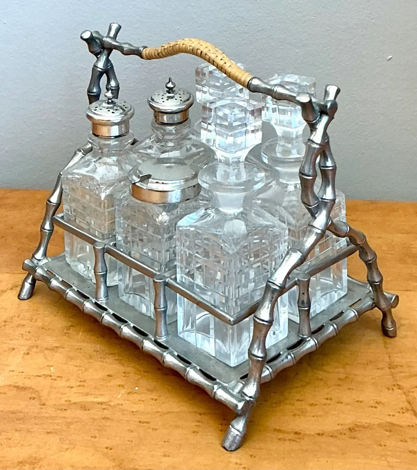 Vintage 19th Century Sheffield Bamboo Plate Cruet Set of 7 — additional photo 8