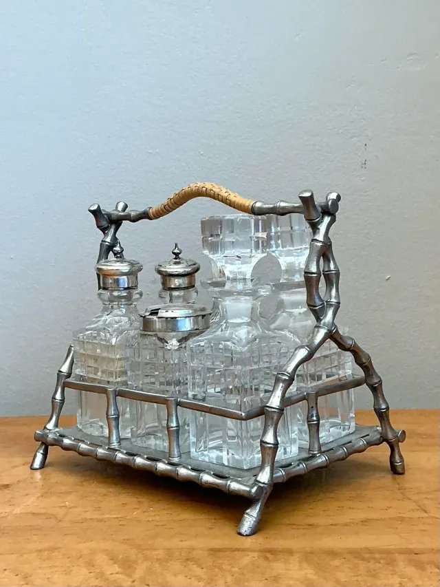 Vintage 19th Century Sheffield Bamboo Plate Cruet Set of 7 — additional photo 2