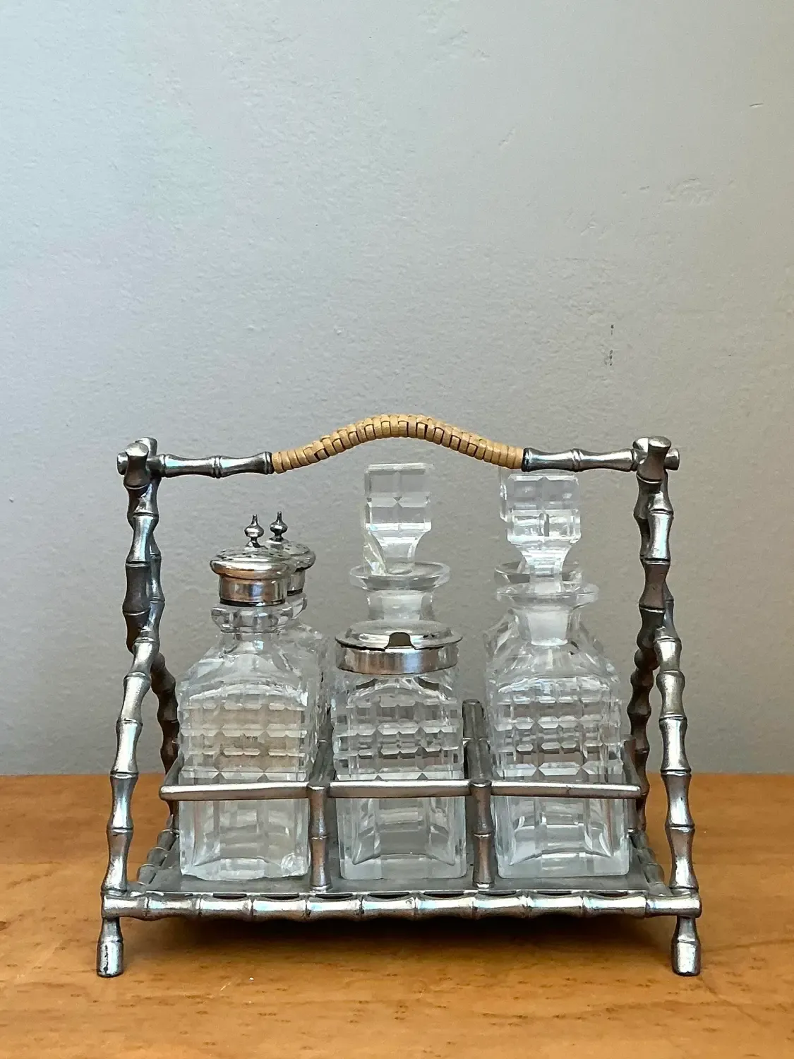 Vintage 19th Century Sheffield Bamboo Plate Cruet Set of 7 — additional photo 4