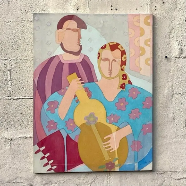Vintage 20th Century Original Abstract Figural Oil on Canvas — additional photo 1