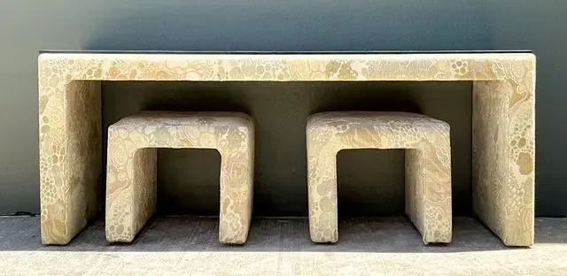 Vintage 80s Upholstered Console and Stools After Jack Lenor Larsen — additional photo 4