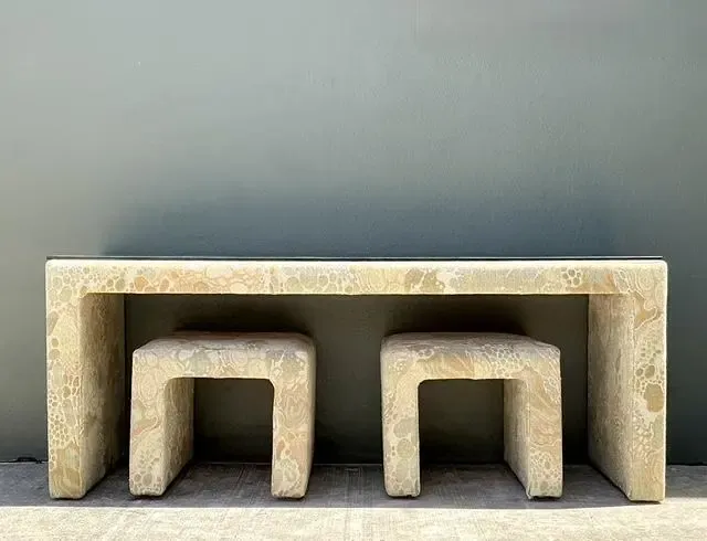 Vintage 80s Upholstered Console and Stools After Jack Lenor Larsen — additional photo 6