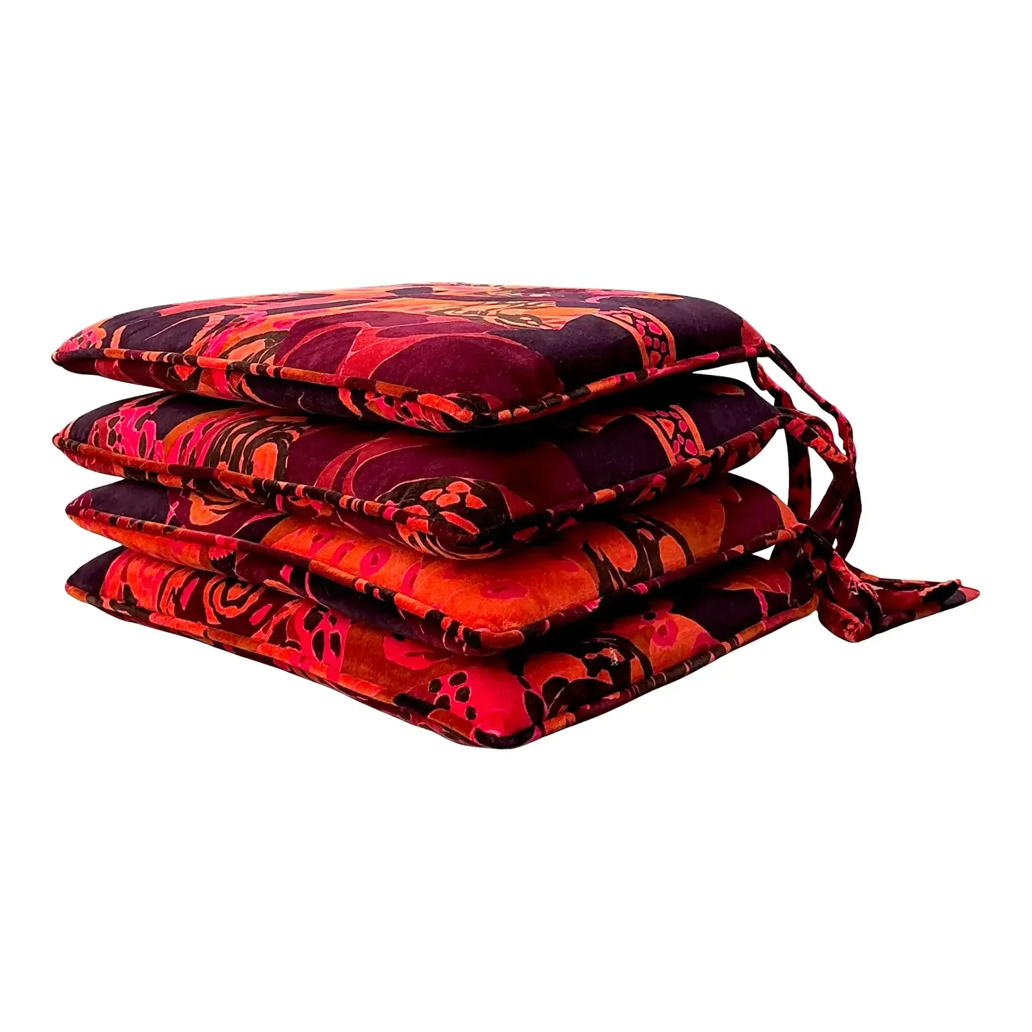 Vintage 80s Yves St Laurent Printed Velvet Tie Cushions - Set of Four — additional photo 1