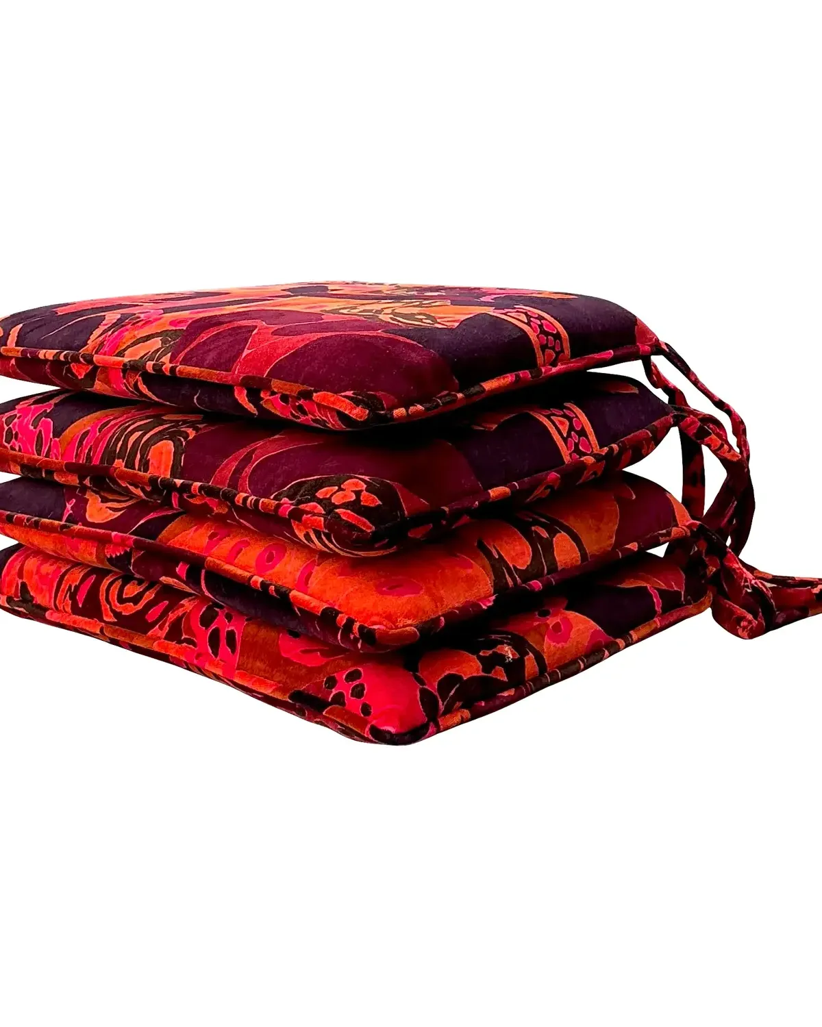Vintage 80s Yves St Laurent Printed Velvet Tie Cushions - Set of Four