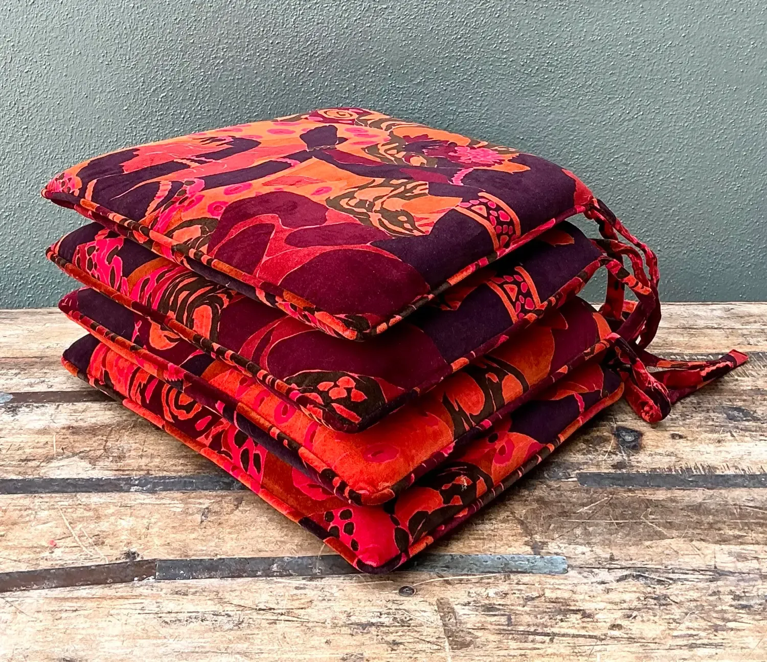 Vintage 80s Yves St Laurent Printed Velvet Tie Cushions - Set of Four — additional photo 2