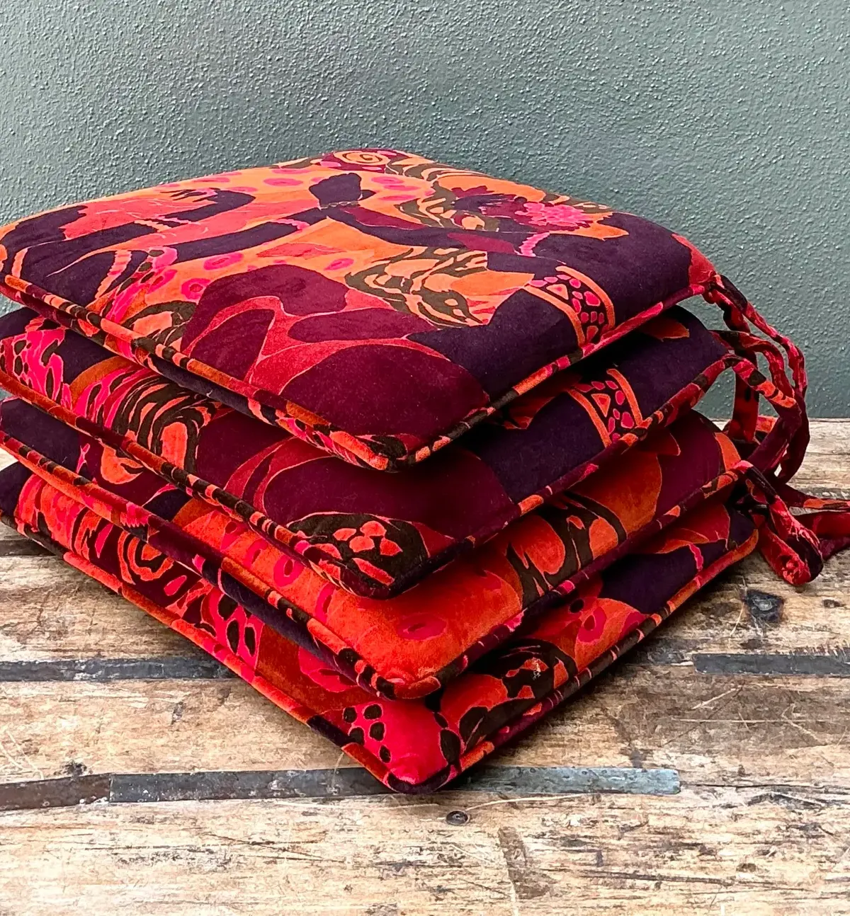 Vintage 80s Yves St Laurent Printed Velvet Tie Cushions - Set of Four — additional photo 2
