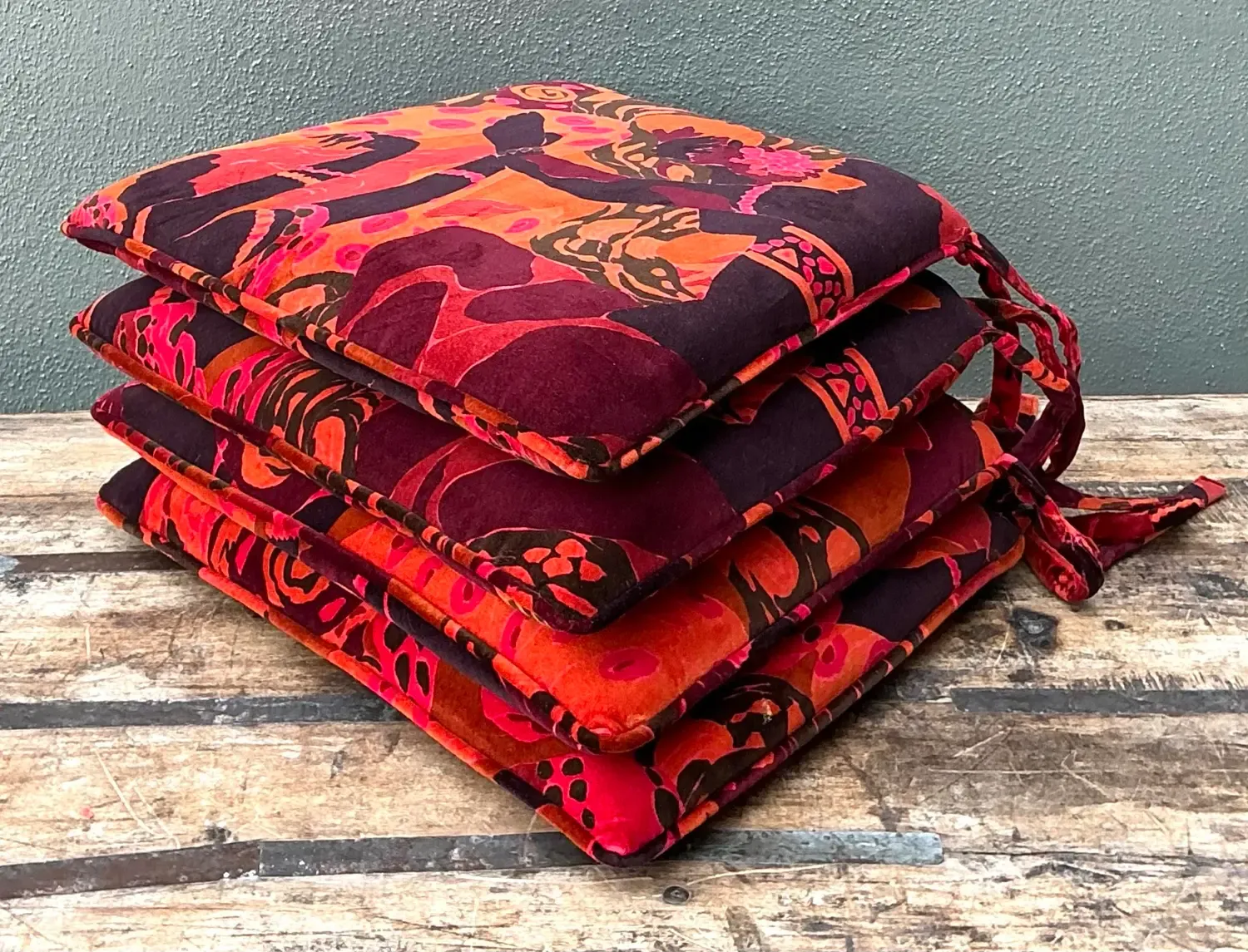 Vintage 80s Yves St Laurent Printed Velvet Tie Cushions - Set of Four — additional photo 3