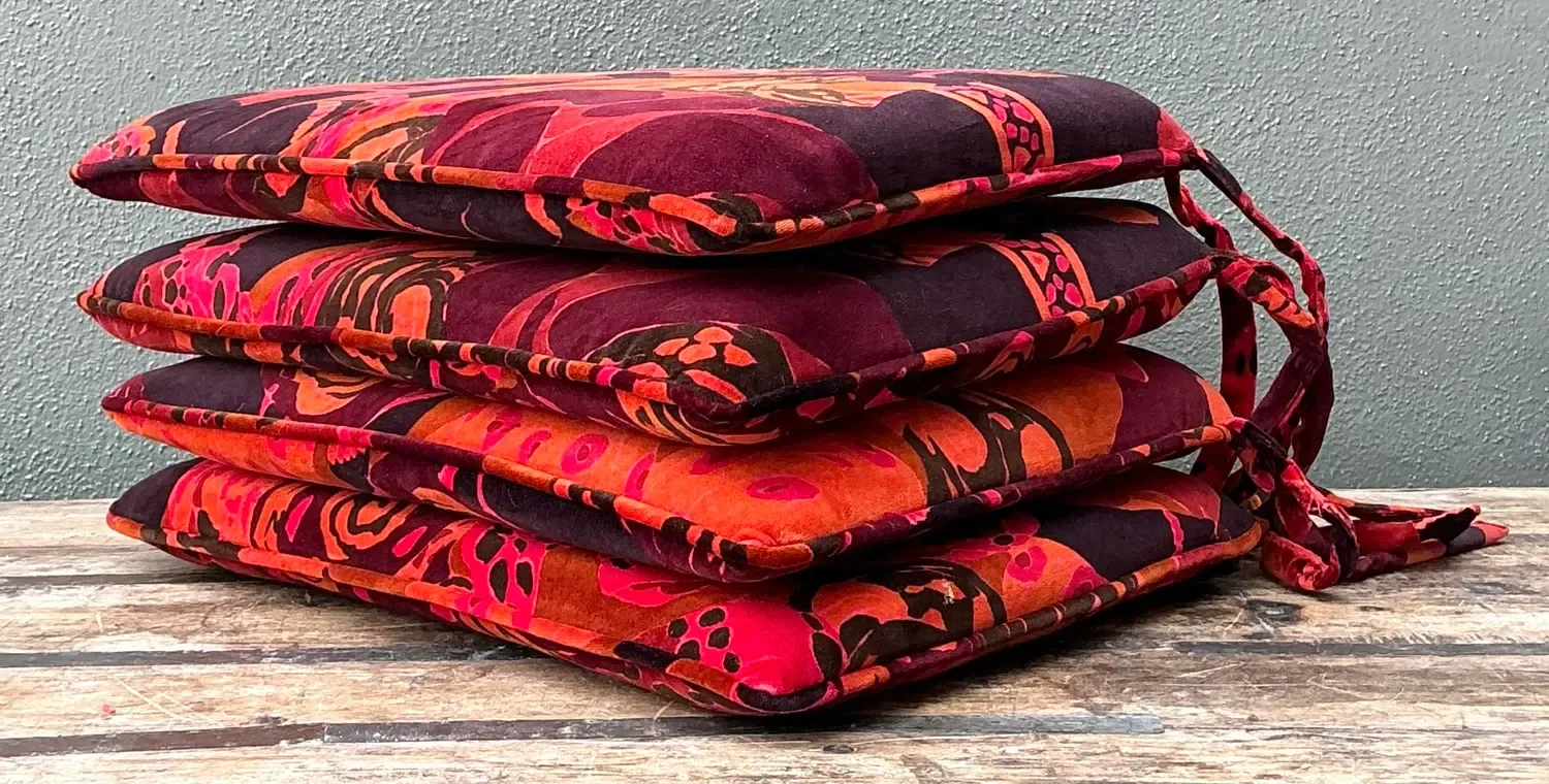 Vintage 80s Yves St Laurent Printed Velvet Tie Cushions - Set of Four — additional photo 5