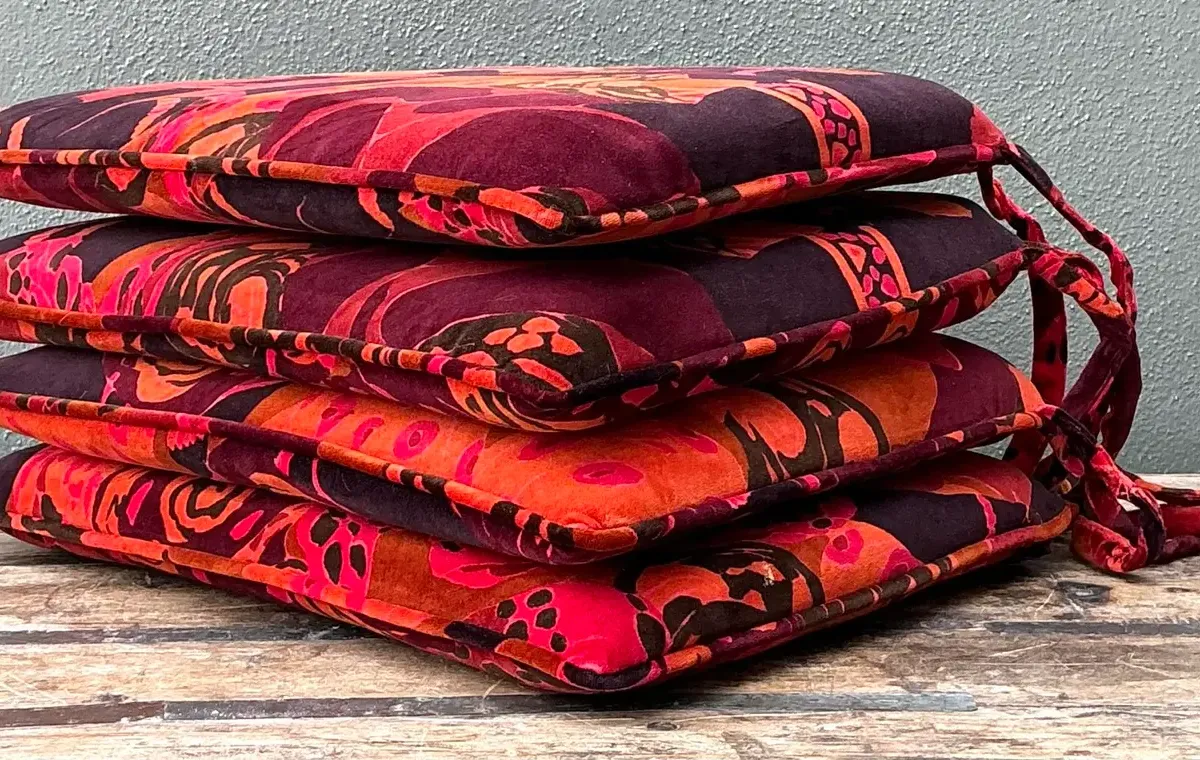 Vintage 80s Yves St Laurent Printed Velvet Tie Cushions - Set of Four — additional photo 5