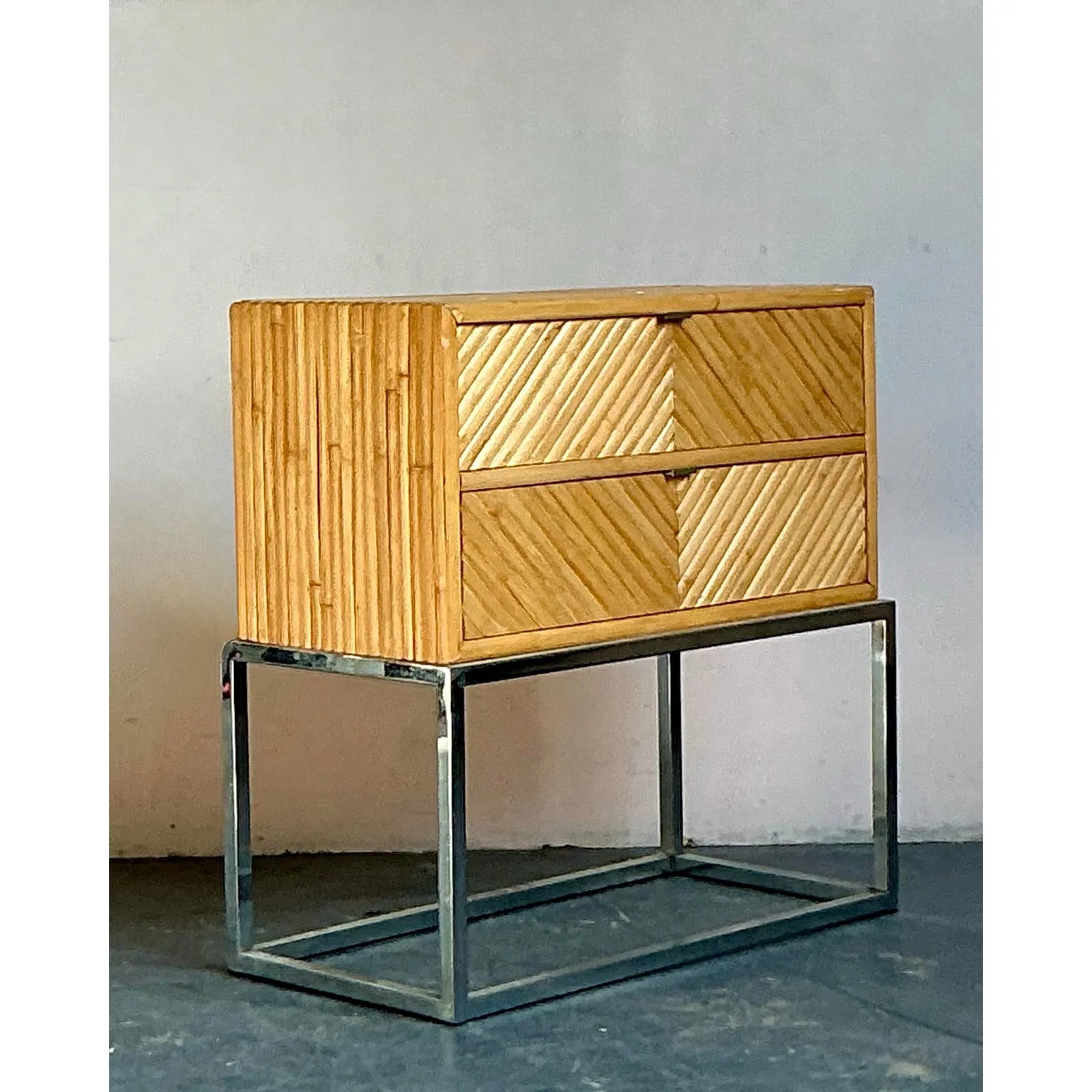 Vintage a Boho Chevron Split Bamboo Chest of Drawers — additional photo 1