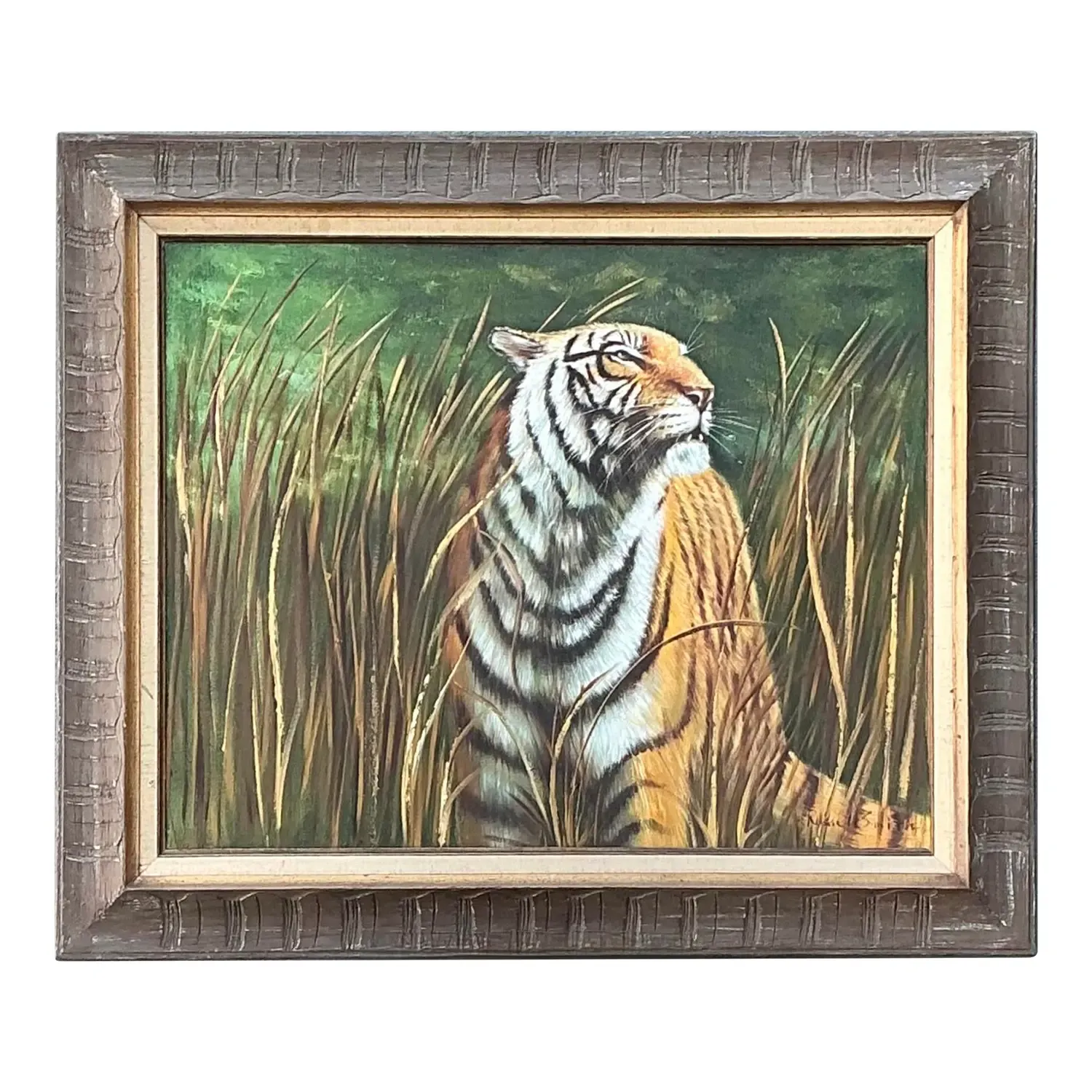 Vintage Aboriginal Oil Painting of Tiger