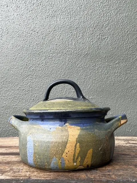 Vintage Aboriginal Studio Pottery Drip Glaze Lidded Bowl — additional photo 2